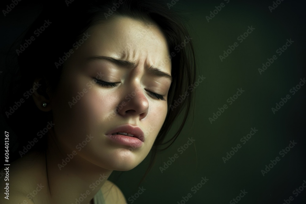 A Sad And Depressed Woman Close-Up. Generative AI illustration. A Sad And Depressed Woman Close-Up. Generative AI illustration.