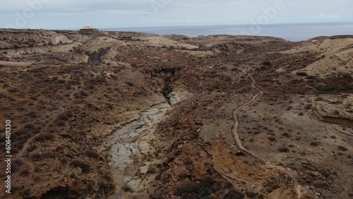 Aerial shot of seasonal watercourse during the dry season, Tenerife, Canary Islands