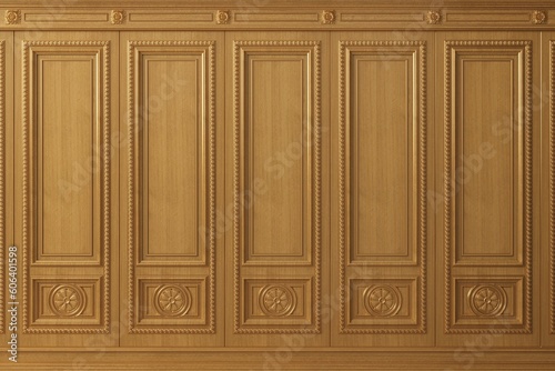 Fototapeta Naklejka Na Ścianę i Meble -  Classic cabinet wall of oak gold wood panels