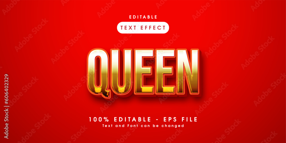 editable text style effect. golden bold Queen