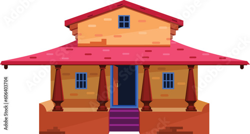 Colorful Indian house facade on a white background