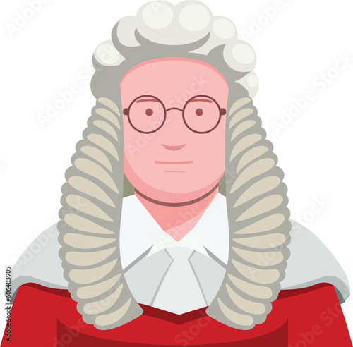 Judge character with a wig and gown isolated on a white background