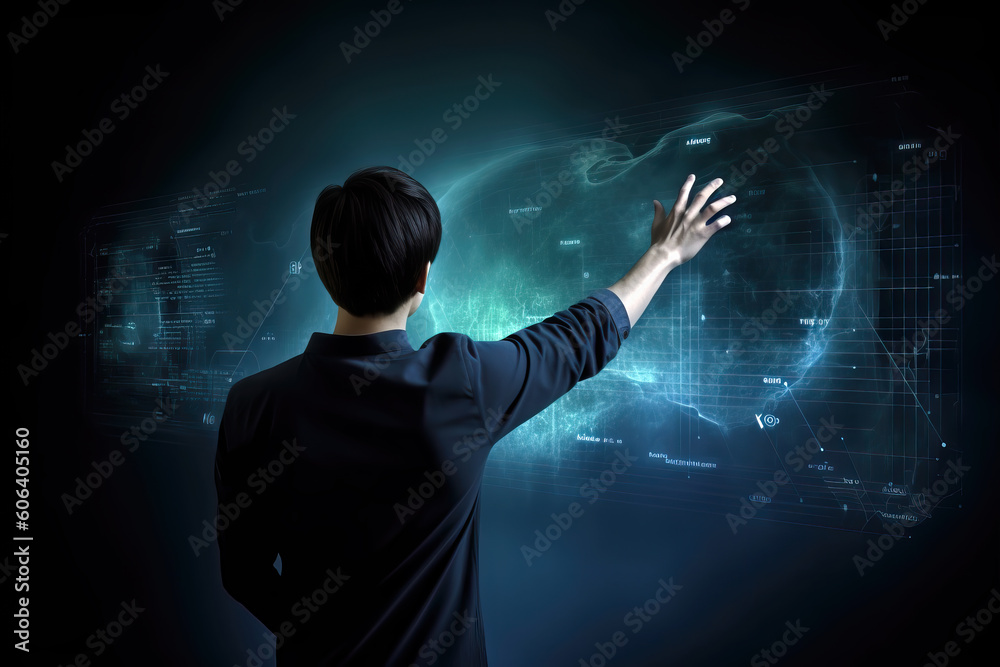 Engineer touching a virtual technology concept. Science and artificial intelligence technology. innovation and futuristic. Generative Ai Engineer touching a virtual technology concept. Science and artificial intelligence technology. innovation and futuristic. Generative Ai
