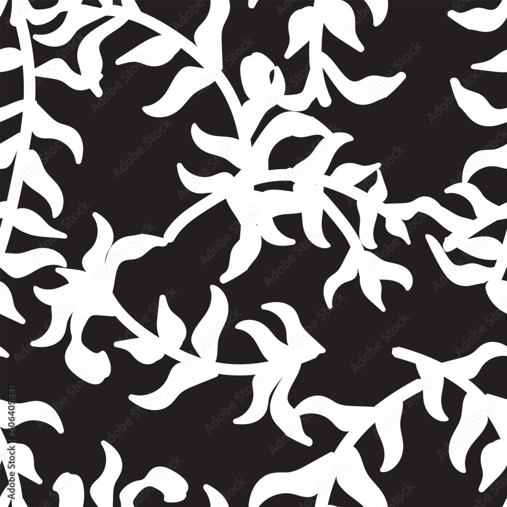 Monochrome Tropical Leaf Seamless Pattern Design Monochrome Tropical Leaf Seamless Pattern Design