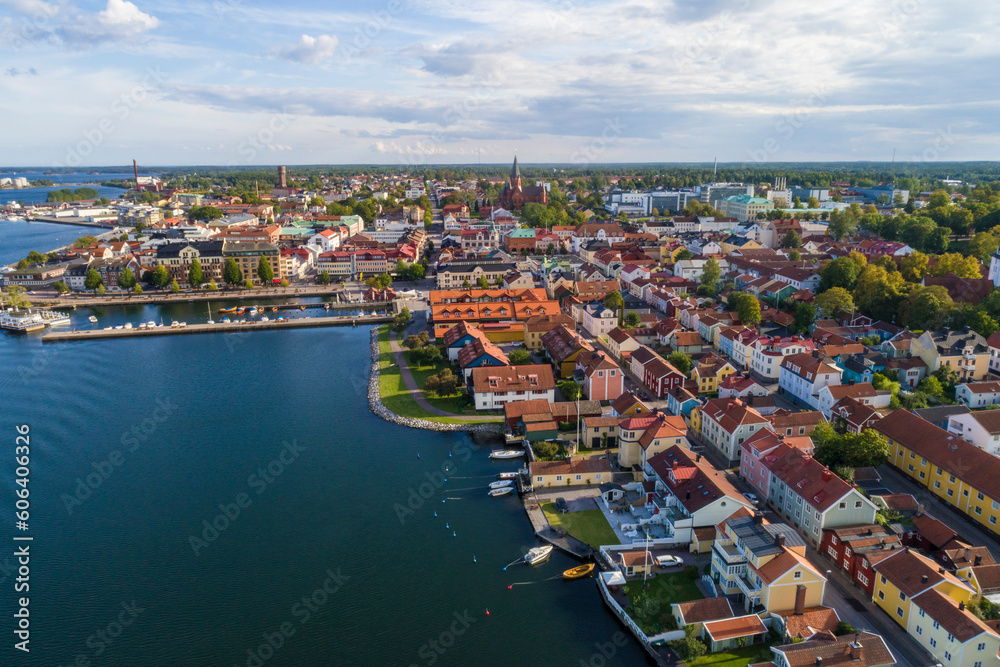 Obraz premium Aerial view of Vastervik city with the harbor and old city, Sweden