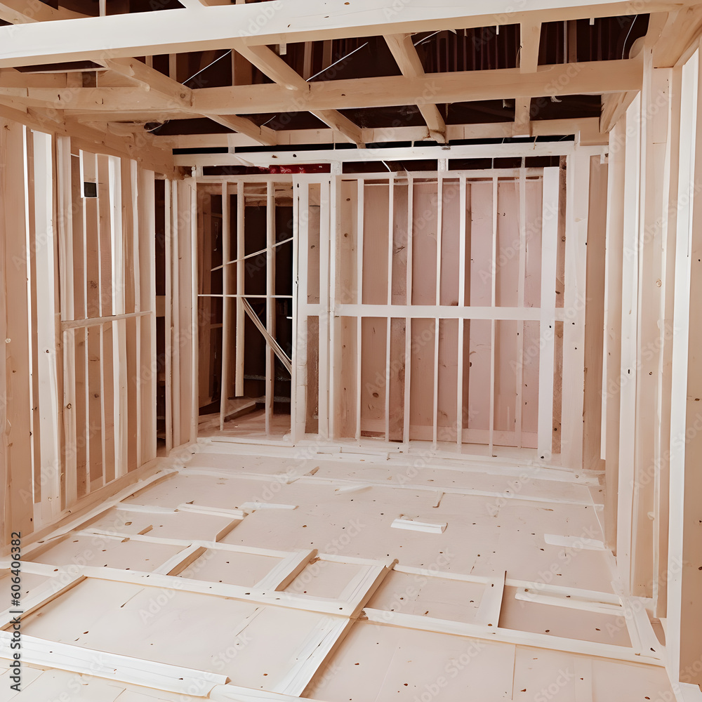 Interior of a new house under construction. Construction of a new house. wooden house