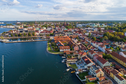 Aerial view of Vastervik city with the harbor and old city, Sweden photo