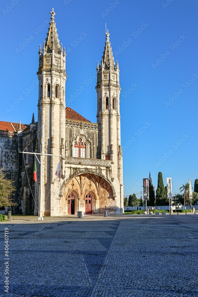 Vertical view of the historic Maritime Museum with two tall towers and a beautiful courtyard