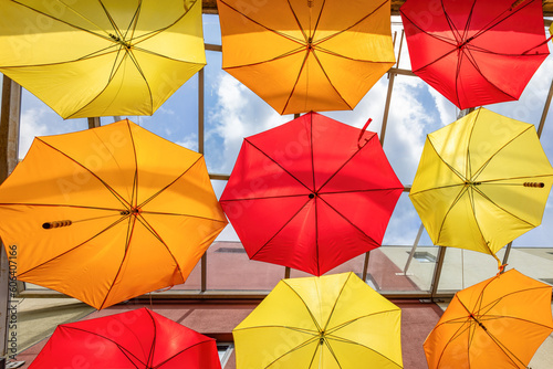 colorful umbrellas hanging in Camden Town market