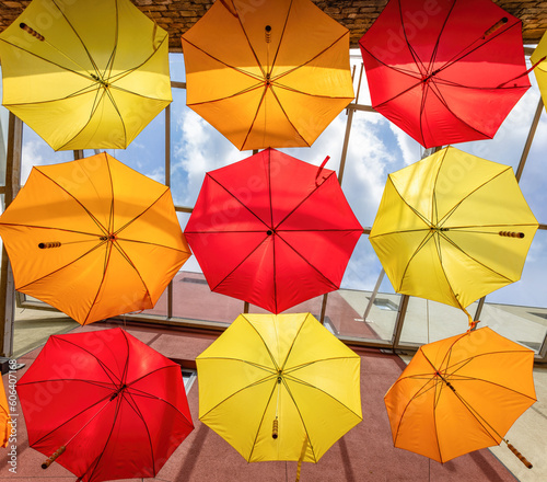 colorful umbrellas hanging in Camden Town market