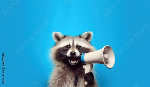 Funny raccoon with a megaphone by Generative AI