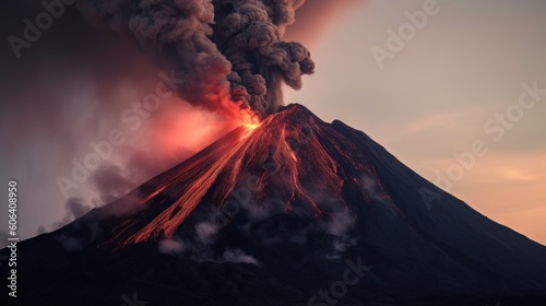 Active volcano eruption with lava and smoke - Generative AI