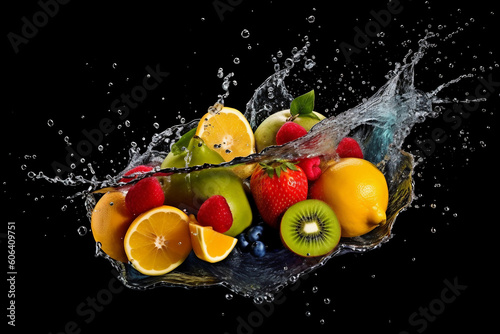 water splash sliced fruits, create generative AI