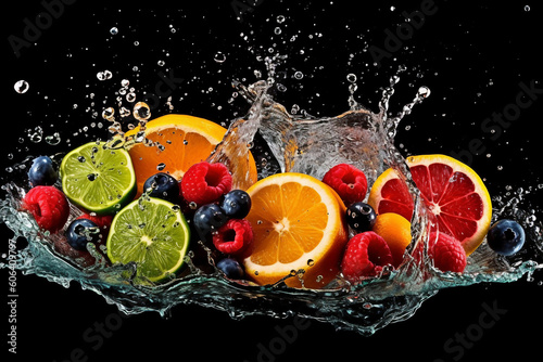 water splash sliced fruits, create generative AI