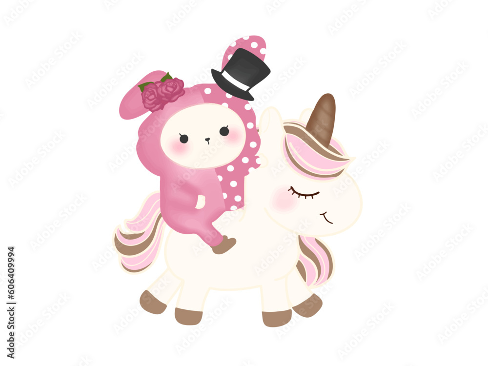 Cute Bunny riding unicorn,Happy rabbit and happy unicorn,cute drawing cartoon Cute Bunny riding unicorn,Happy rabbit and happy unicorn,cute drawing cartoon
