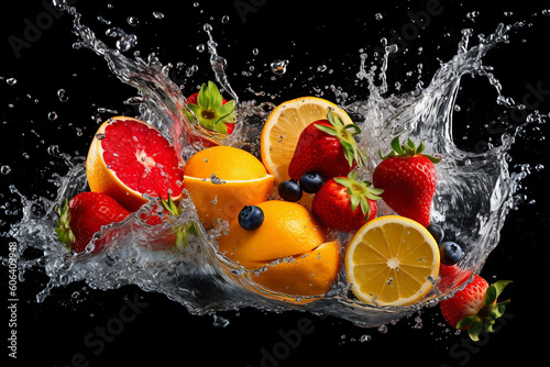 water splash sliced fruits, create generative AI