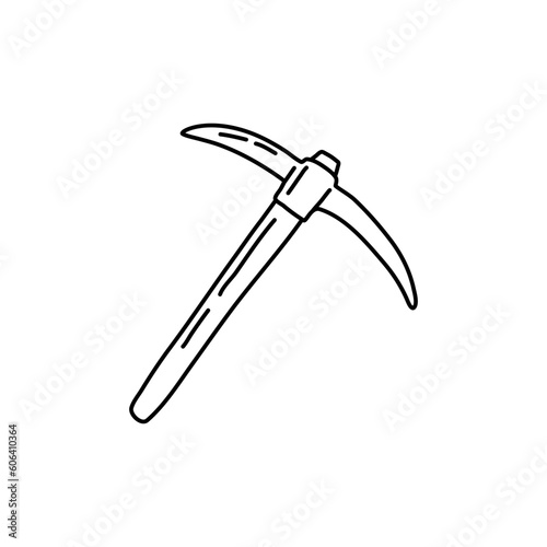 Pickaxe vector icon. Pickaxe symbol in cartoon style. Isolated on white background.