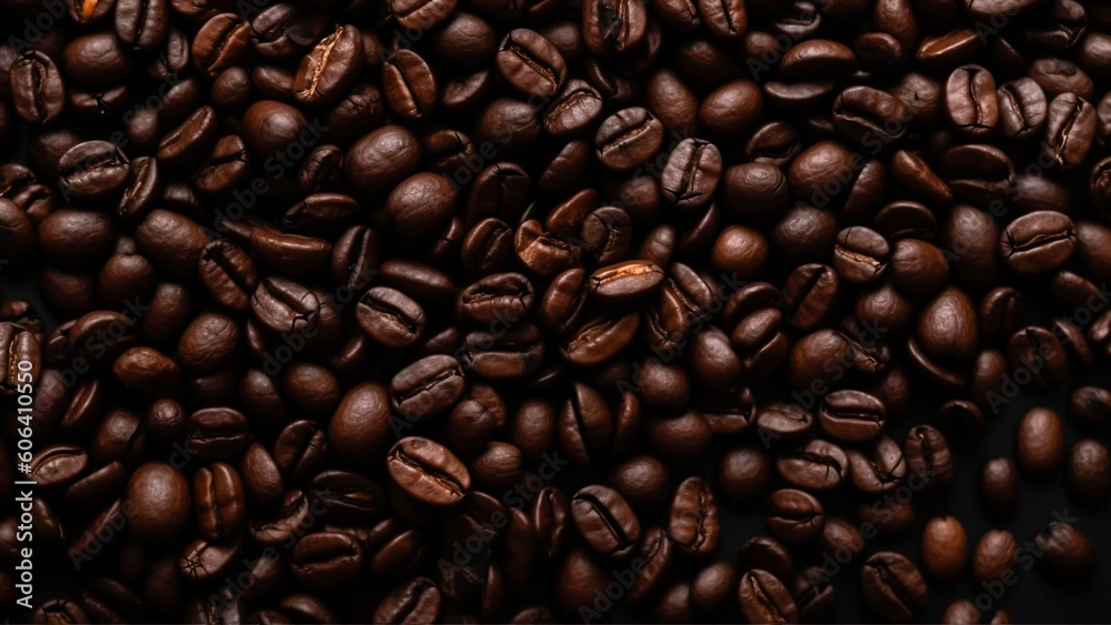 Fototapeta premium Roasted Coffee Beans Background Texture Top View. Caffeine Aroma, Espresso Grain.