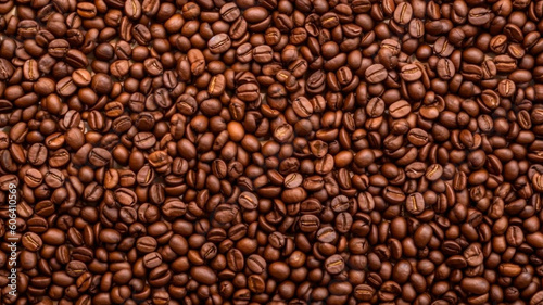 Top view of a coffee beans background. Generative AI.