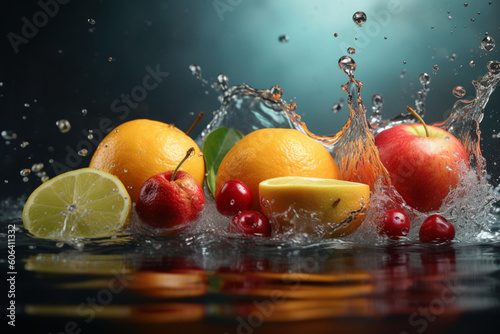Splashing fruit on water  Fresh Fruit and Vegetables being shot as they submerged under water  Illustration of Washing food before being process further into a healthy and natural food