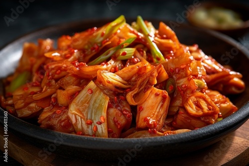 flavorful and spicy kimchi with visible fermented texture photo
