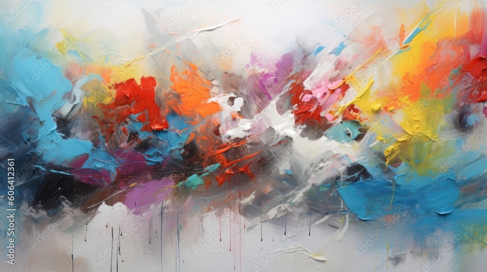 An abstract painting with vibrant splashes of color.
