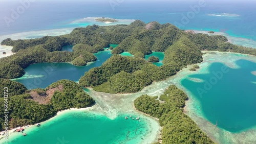 Aerial drone shot of the iconic landscape of Siargao Island in the turquoise  ocean, The Philippines photo