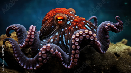 Octopus in the aquarium. Underwater world. Generative AI.