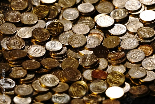 Top view of a pile of Turkish Lira coins - background for financial concepts