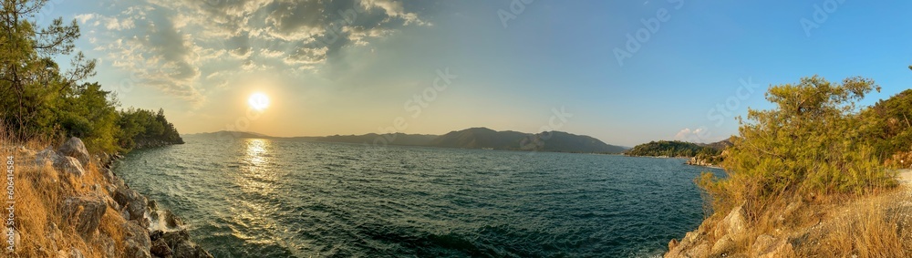 Panoramic view of the coastline of Marmaris Hisaronu Mugla, Turkey