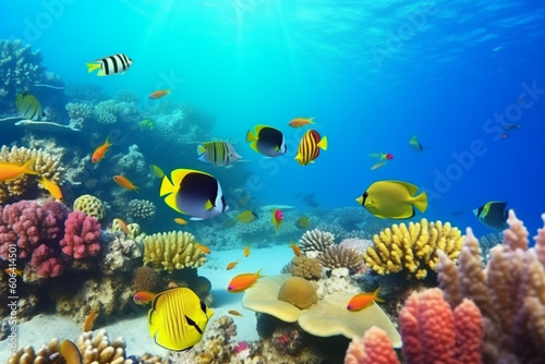 Underwater world, Coral reef and fishes in Red sea at Egypt