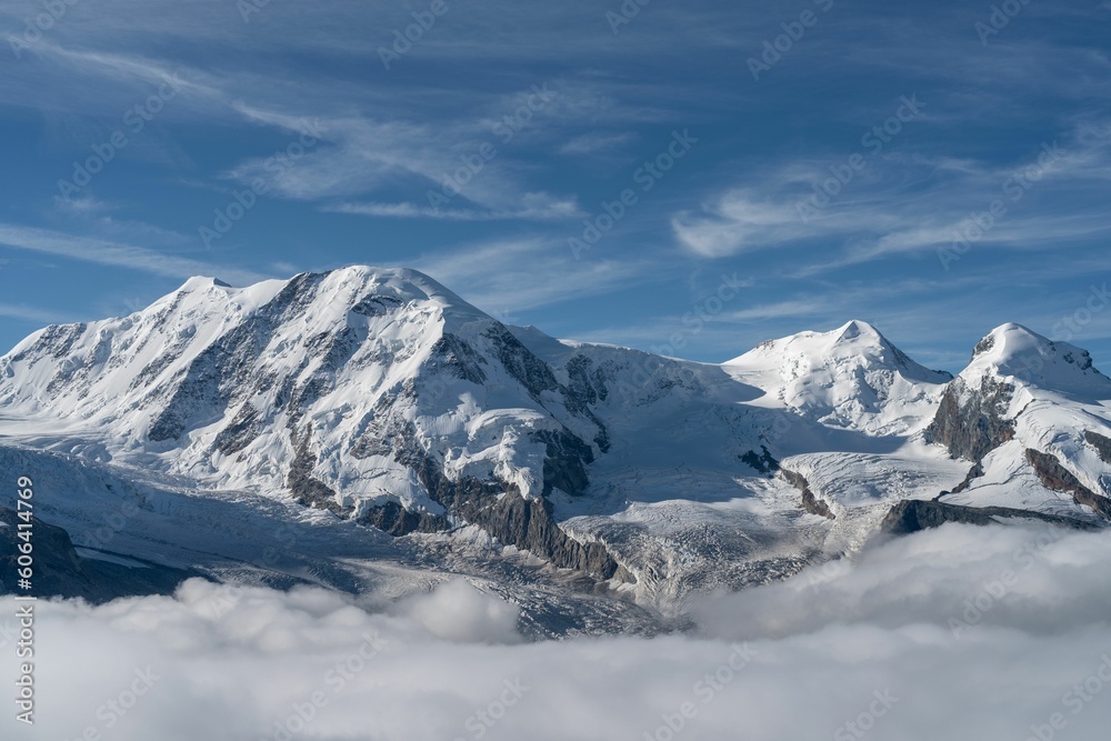 Aerial landscape of the mesmerizing snowy Gorner Glacier