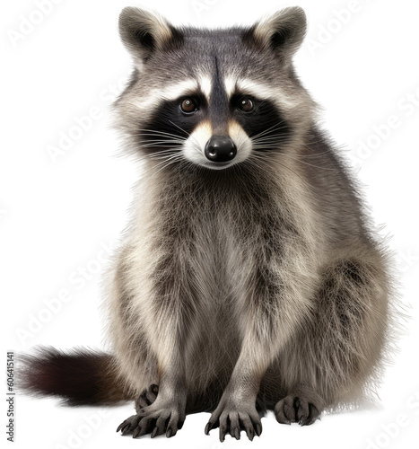 Sitting raccoon isolated on white or transparent background as PNG  generative AI animal