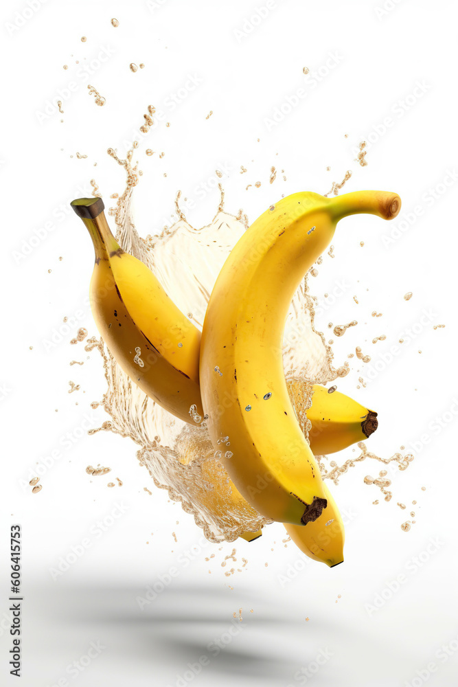 Φωτογραφία Levitation ripe  bananas with drops of juice water splash, isolated on white background, organic healthy fruit, flying food