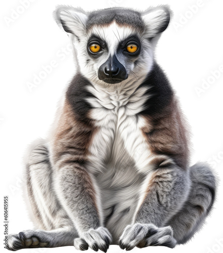 Sitting ring tailed lemur isolated on a white or transparent background as PNG, generative AI animal © Flowal93