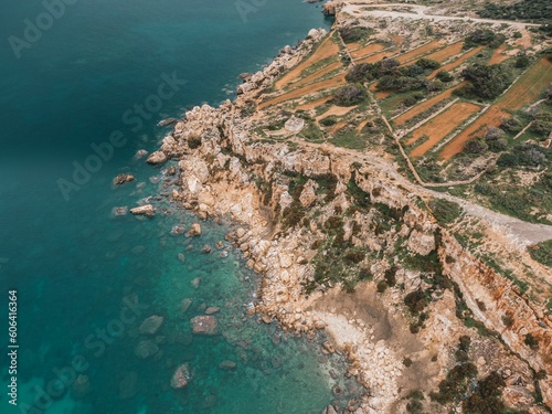 Fototapeta Naklejka Na Ścianę i Meble -  Aerial view of a rocky coastline in Malta