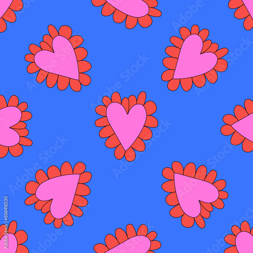 retro psychedelic patterns-hearts and valentines for February 14th.Funky and groovy heart shapes ornaments.Hippie rainbow backgrounds only good vibes.valentine's day 1970-1980
