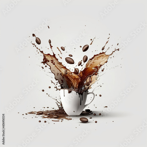 Splash coffee and beans from cup  Logo design a white background  Disposable coffee cup icon  AI Generative.