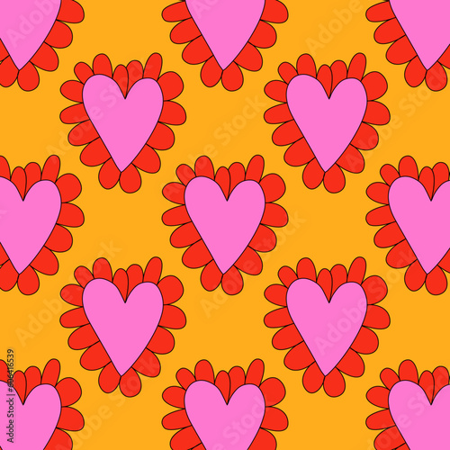 retro psychedelic patterns-hearts and valentines for February 14th.Funky and groovy heart shapes ornaments.Hippie rainbow backgrounds only good vibes.valentine's day 1970-1980	
