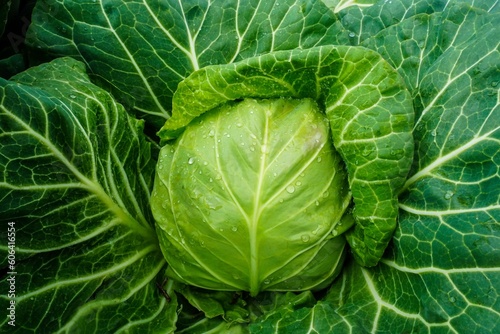Bright green wet cabbage in closeup