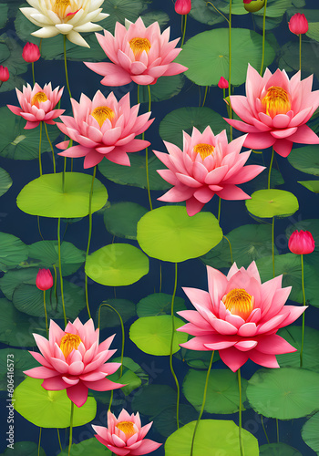 Lotus flowers in bokeh Kodachrome text space.