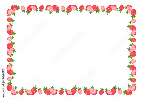 Strawberry border frame. Can be used for summer cards, letters, invitations. Isolated vector and PNG illustration on transparent background. © Li Artis