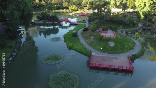 A dynamic aerial shot of the Japanese Garden Park in Buenos Aires. photo