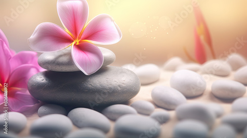 Zen Concept - Spa Stones and Flower. Generative AI