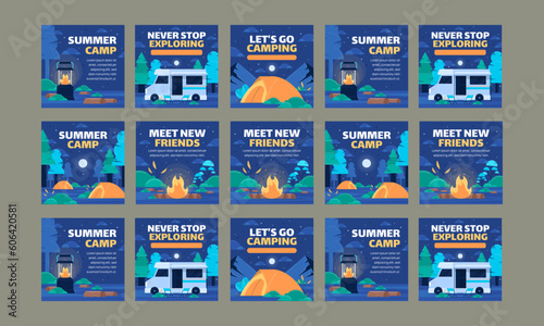 camping adventure social media post set vector flat design