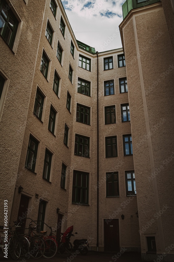 Vertical shot of an inner yard of a residential building Vertical shot of an inner yard of a residential building