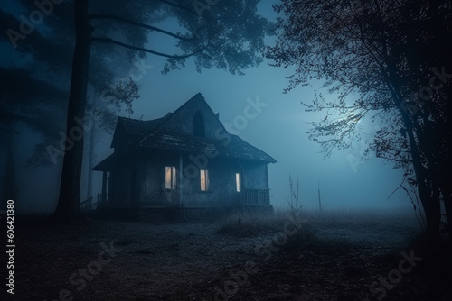 Fotografia scary house in mysterious horror forest at night
