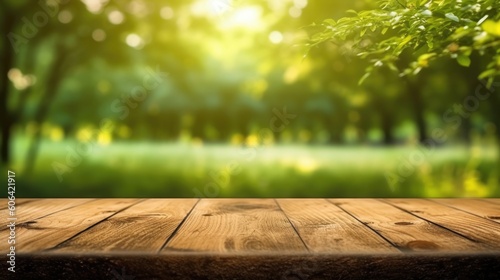 wooden background with green grass  ai generative