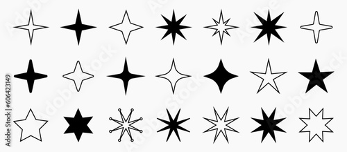 Y2K trendy star shapes, signs and symbols, millennial abstract elements, collection of retro design shapes.