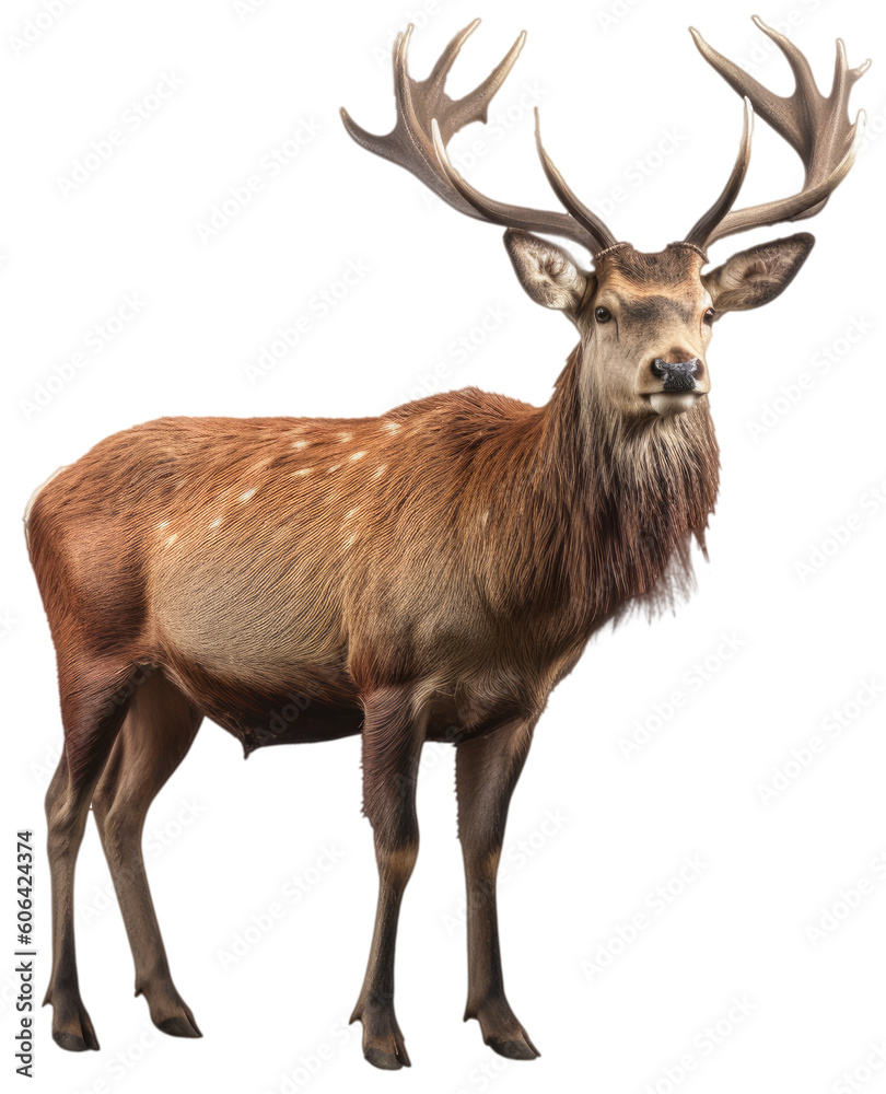Red deer isolated on a white background, generative AI animal